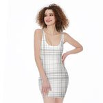 White And Grey Plaid Pattern Print Sleeveless Bodycon Dress