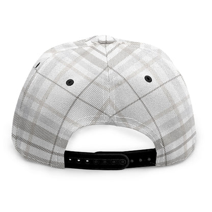 White And Grey Plaid Pattern Print Snapback Cap