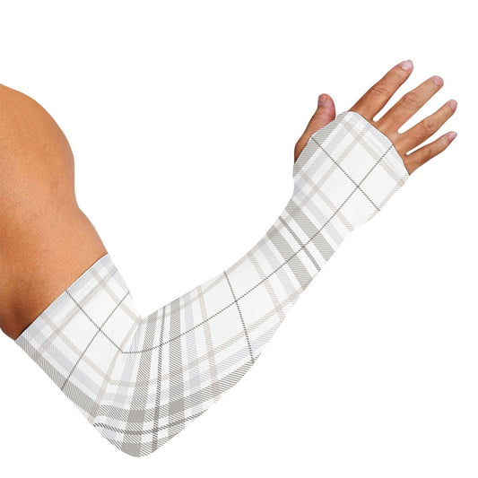 White And Grey Plaid Pattern Print Sun Protection Arm Sleeves