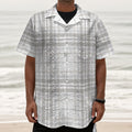 White And Grey Plaid Pattern Print Textured Short Sleeve Shirt