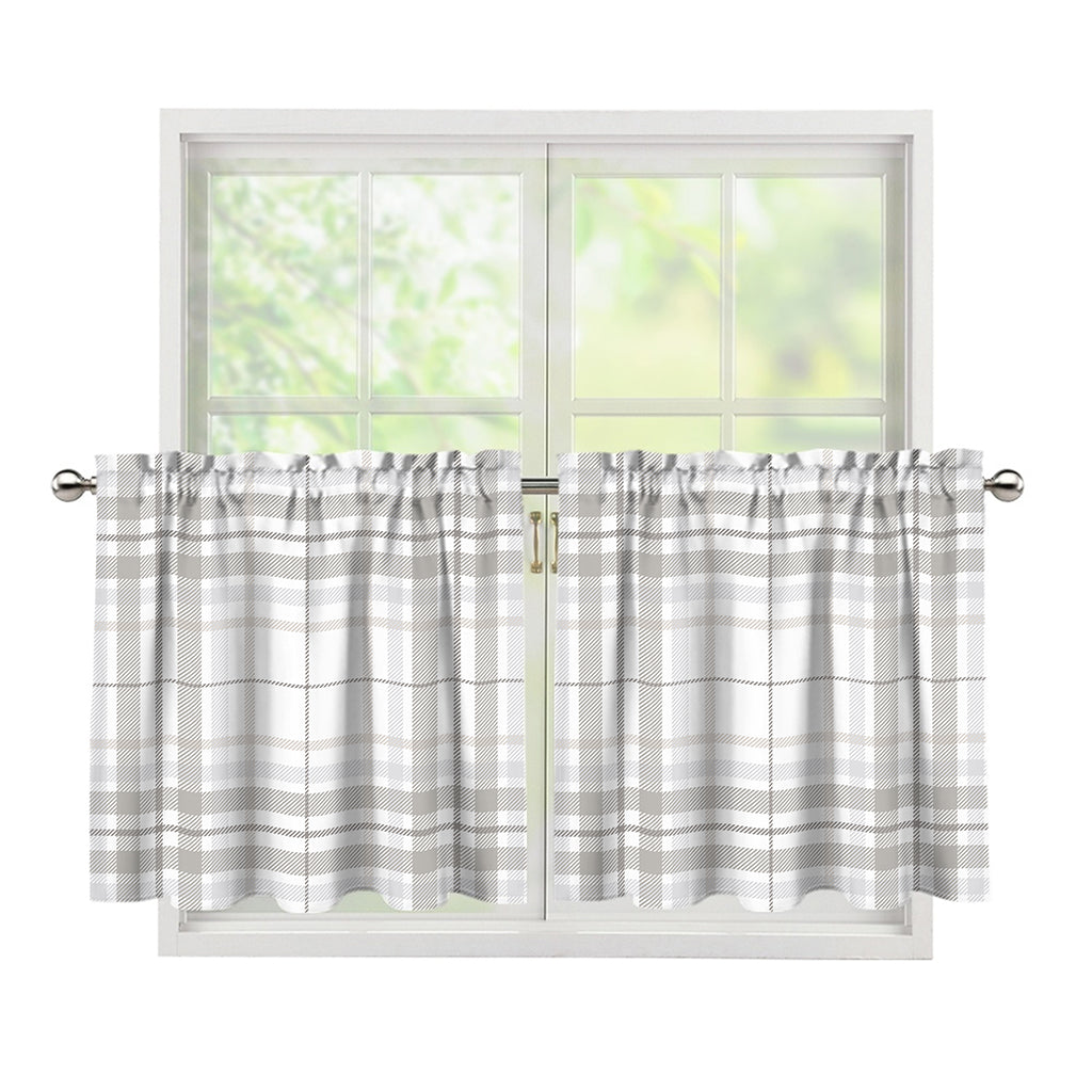 White And Grey Plaid Pattern Print Tier Curtains