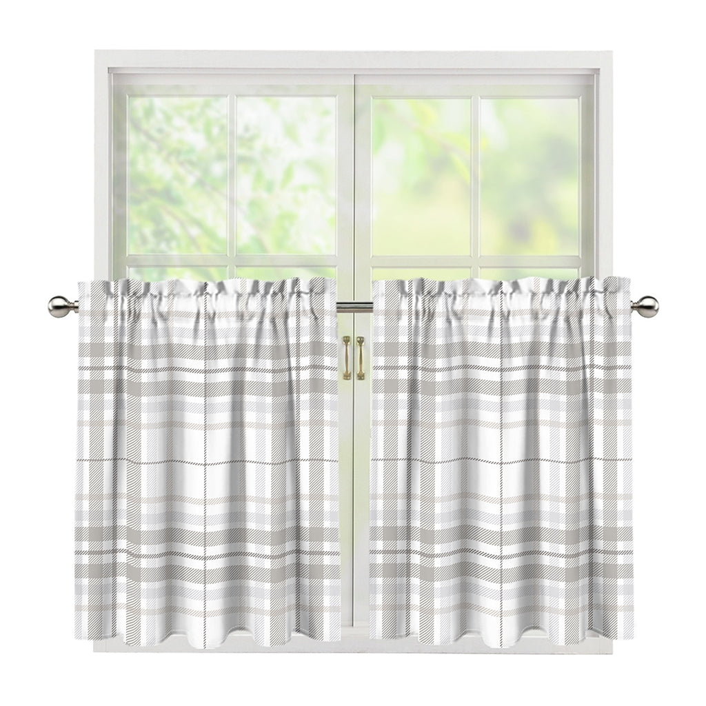 White And Grey Plaid Pattern Print Tier Curtains