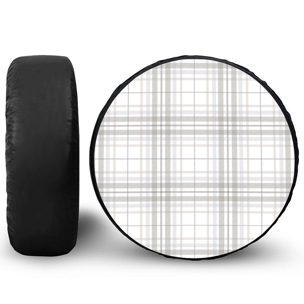 White And Grey Plaid Pattern Print Tire Cover