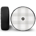 White And Grey Plaid Pattern Print Tire Cover With Camera Hole