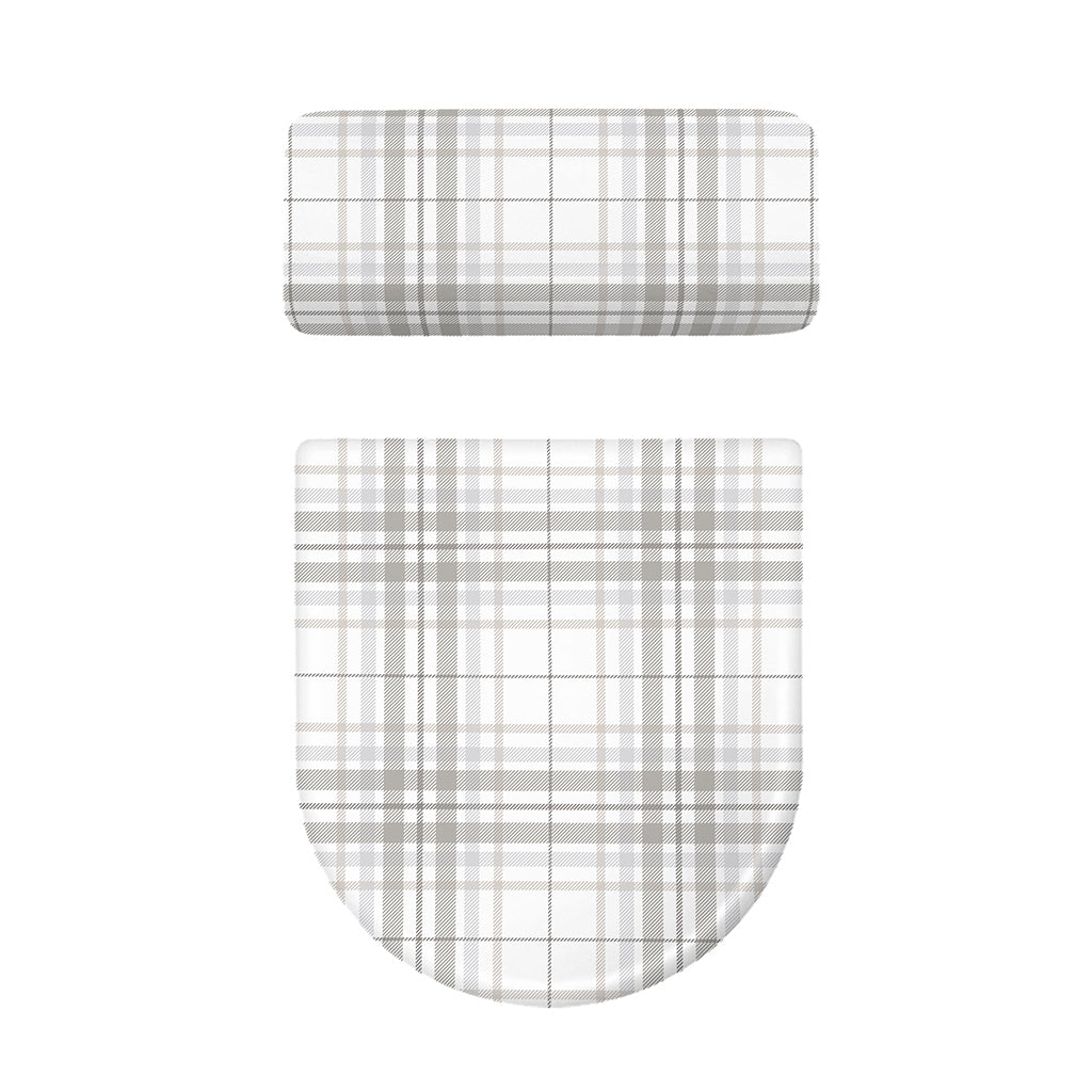 White And Grey Plaid Pattern Print Toilet Lid And Tank Cover Set