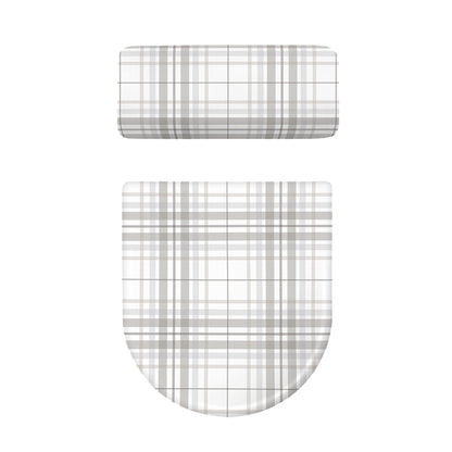 White And Grey Plaid Pattern Print Toilet Lid And Tank Cover Set