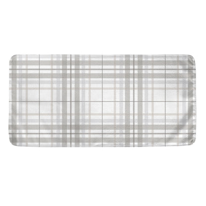 White And Grey Plaid Pattern Print Towel