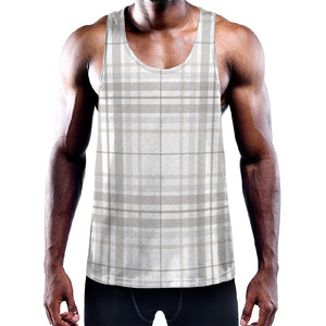 White And Grey Plaid Pattern Print Training Tank Top