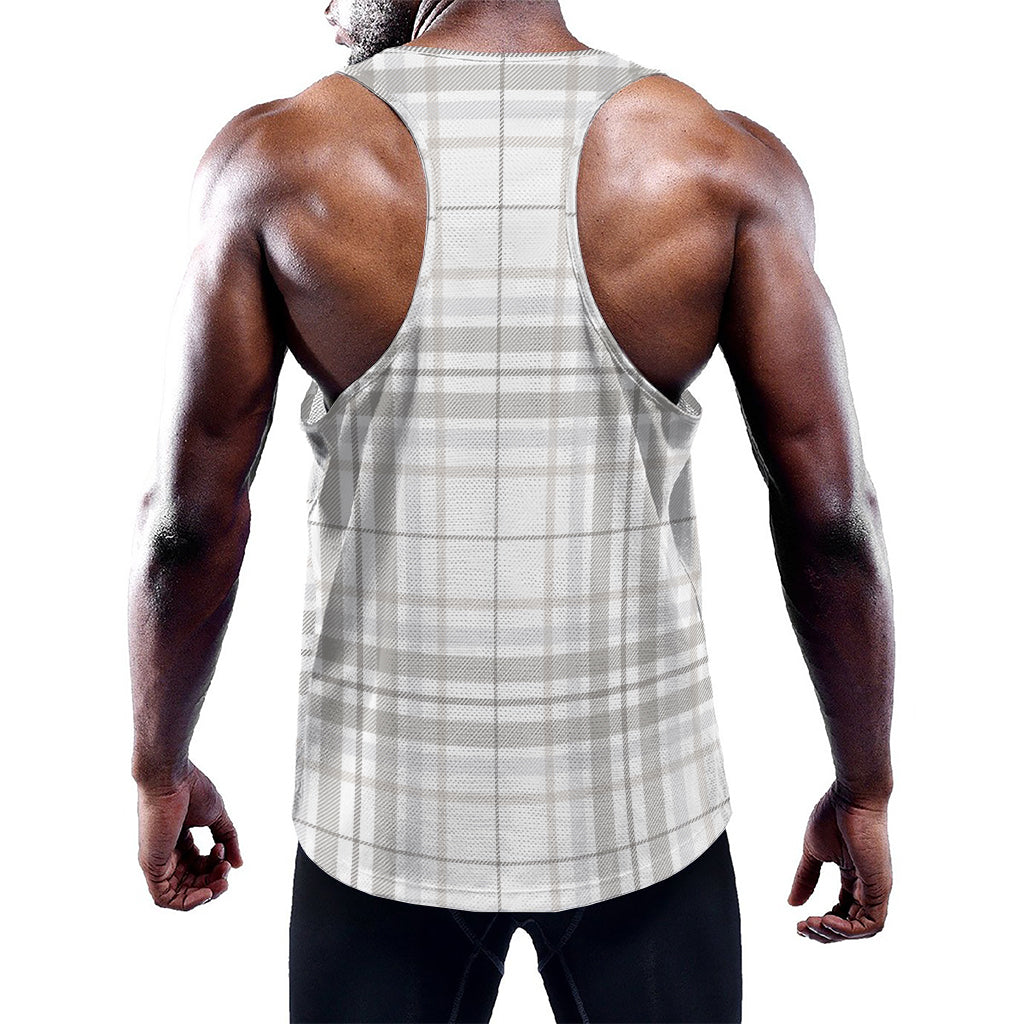 White And Grey Plaid Pattern Print Training Tank Top