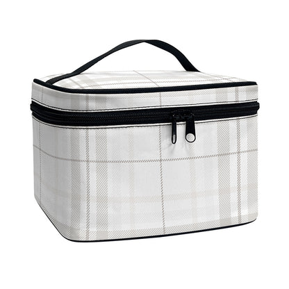 White And Grey Plaid Pattern Print Travel Makeup Bag