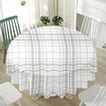 White And Grey Plaid Pattern Print Waterproof Round Tablecloth