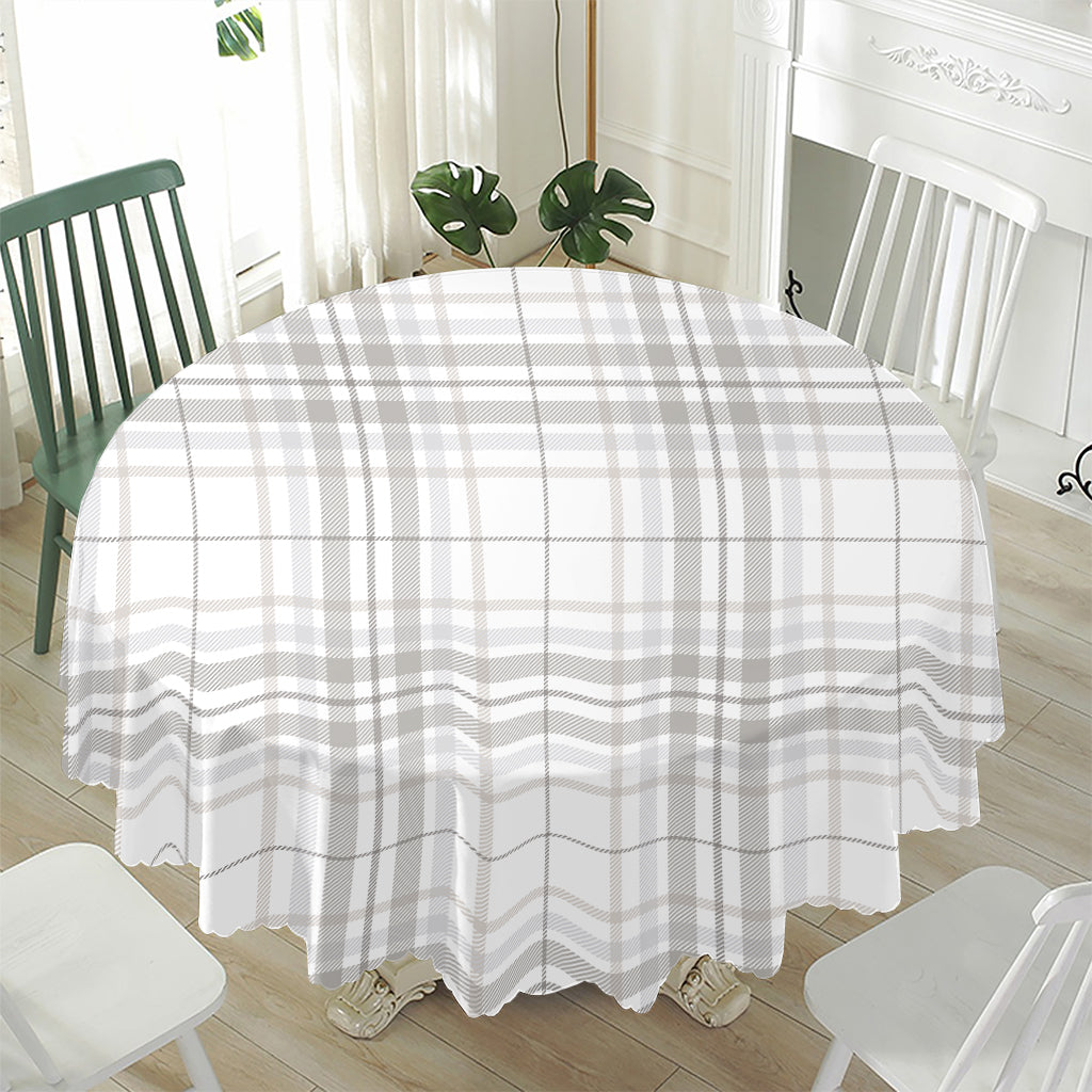 White And Grey Plaid Pattern Print Waterproof Round Tablecloth