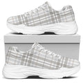 White And Grey Plaid Pattern Print White Chunky Shoes