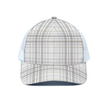 White And Grey Plaid Pattern Print White Mesh Trucker Cap