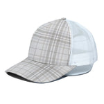 White And Grey Plaid Pattern Print White Mesh Trucker Cap