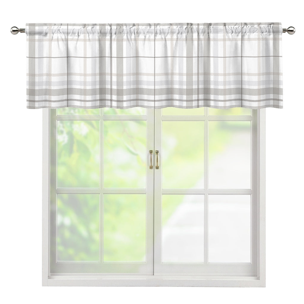 White And Grey Plaid Pattern Print Window Valance