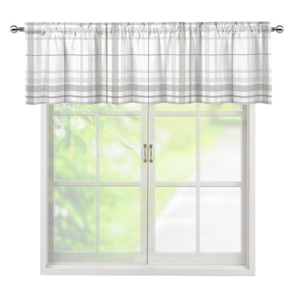 White And Grey Plaid Pattern Print Window Valance