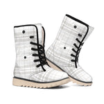 White And Grey Plaid Pattern Print Winter Boots