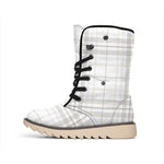 White And Grey Plaid Pattern Print Winter Boots