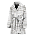 White And Grey Plaid Pattern Print Women's Bathrobe