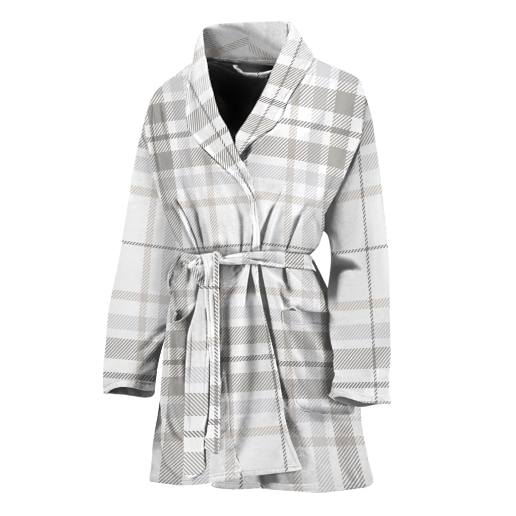 White And Grey Plaid Pattern Print Women's Bathrobe