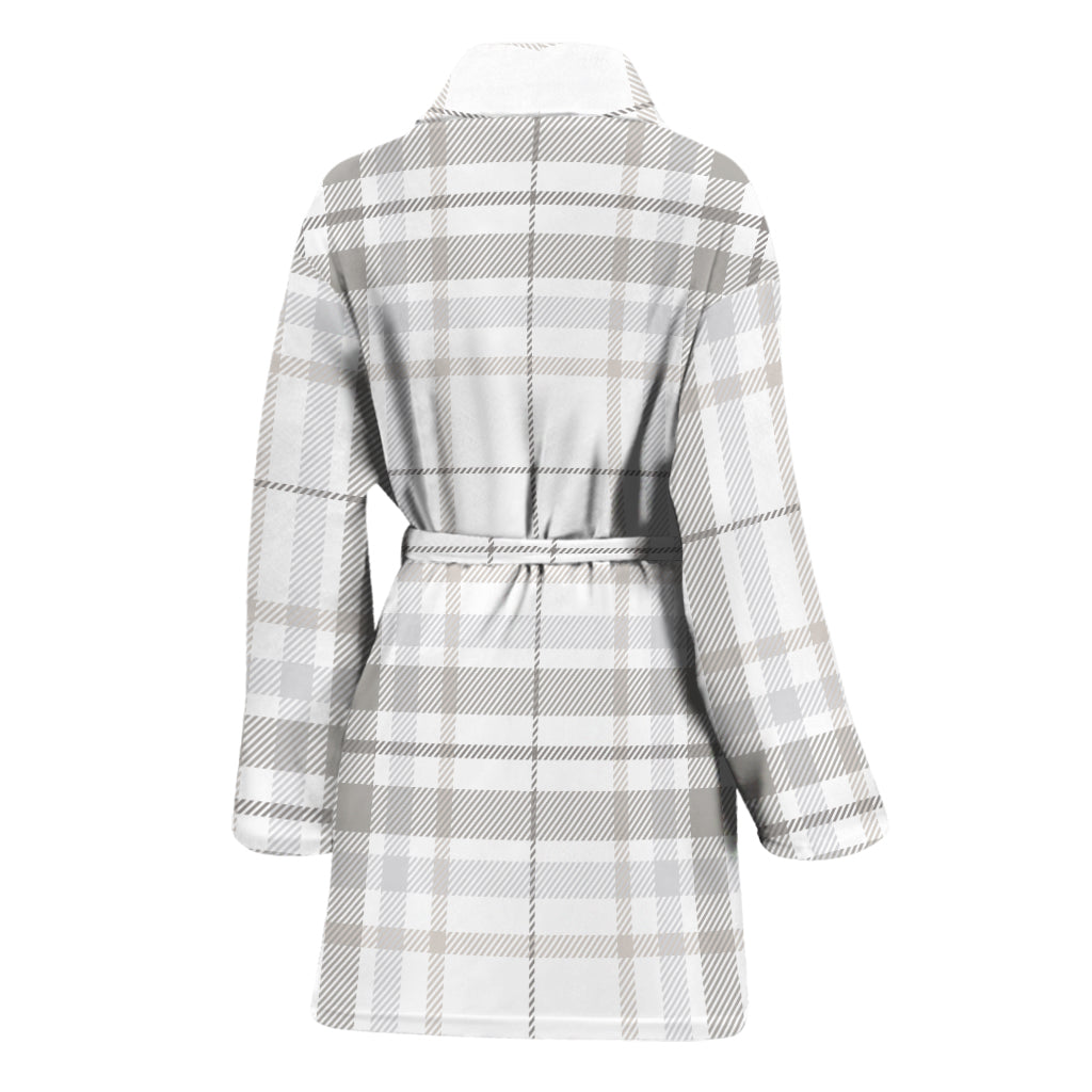 White And Grey Plaid Pattern Print Women's Bathrobe