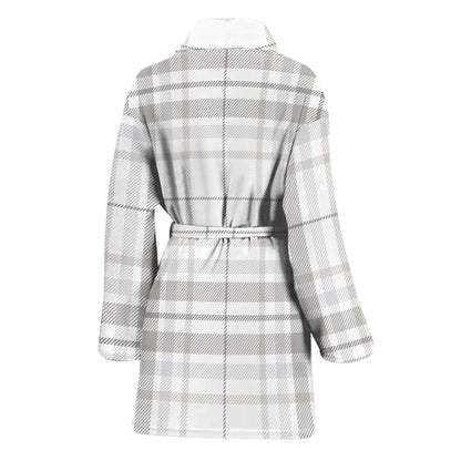 White And Grey Plaid Pattern Print Women's Bathrobe