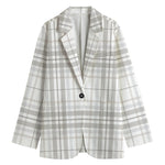White And Grey Plaid Pattern Print Women's Blazer