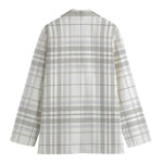 White And Grey Plaid Pattern Print Women's Blazer
