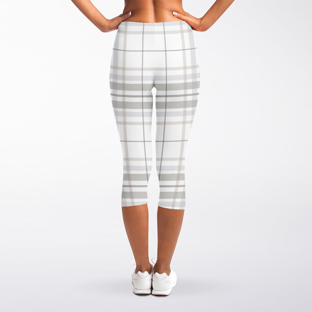 White And Grey Plaid Pattern Print Women's Capri Leggings