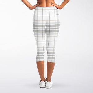 White And Grey Plaid Pattern Print Women's Capri Leggings