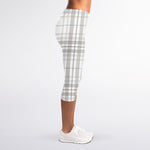 White And Grey Plaid Pattern Print Women's Capri Leggings