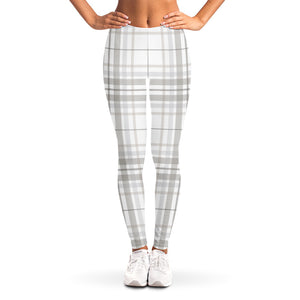 White And Grey Plaid Pattern Print Women's Leggings