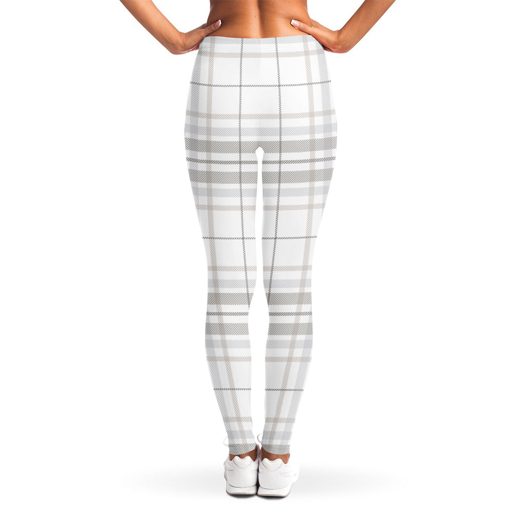 White And Grey Plaid Pattern Print Women's Leggings