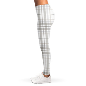 White And Grey Plaid Pattern Print Women's Leggings