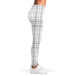 White And Grey Plaid Pattern Print Women's Leggings