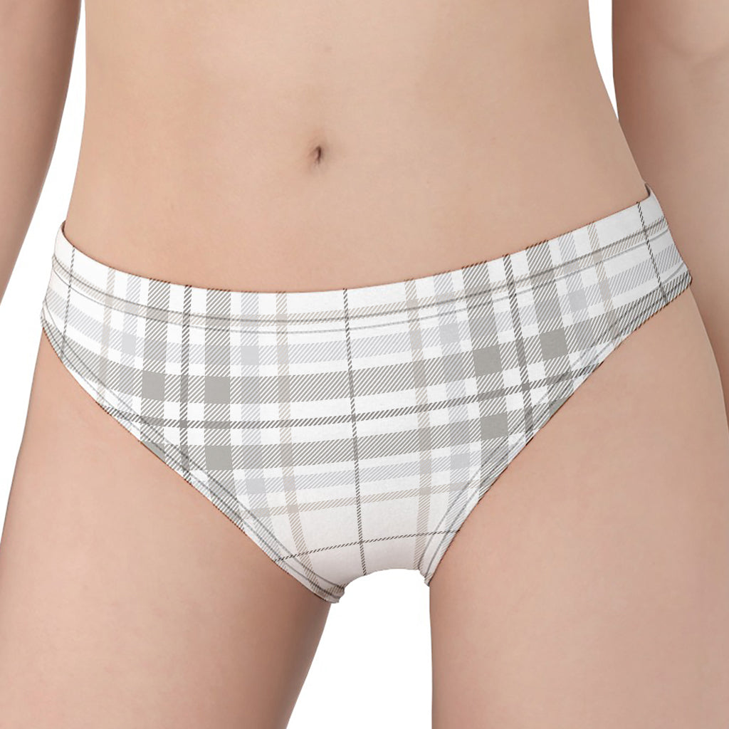 White And Grey Plaid Pattern Print Women's Panties