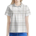 White And Grey Plaid Pattern Print Women's Polo Shirt