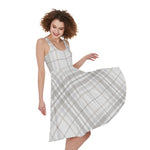 White And Grey Plaid Pattern Print Women's Sleeveless Dress