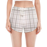 White And Grey Plaid Pattern Print Women's Split Running Shorts