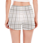 White And Grey Plaid Pattern Print Women's Split Running Shorts