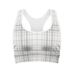 White And Grey Plaid Pattern Print Women's Sports Bra