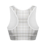 White And Grey Plaid Pattern Print Women's Sports Bra