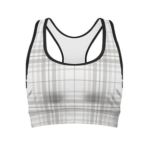 White And Grey Plaid Pattern Print Women's Sports Bra