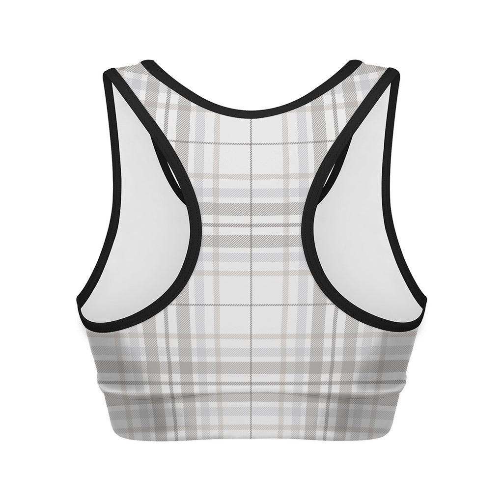 White And Grey Plaid Pattern Print Women's Sports Bra