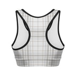 White And Grey Plaid Pattern Print Women's Sports Bra