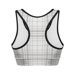 White And Grey Plaid Pattern Print Women's Sports Bra