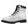 White And Grey Plaid Pattern Print Padded Collar Lace Up Boots