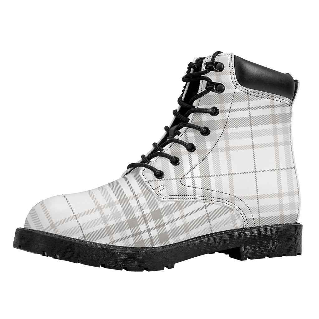 White And Grey Plaid Pattern Print Work Boots