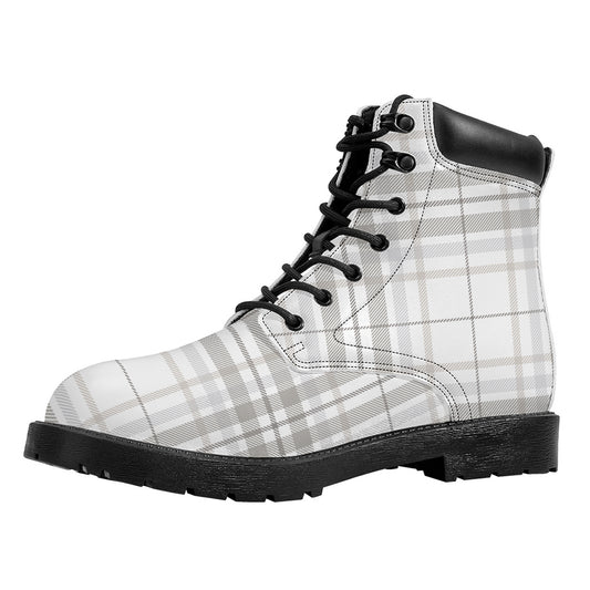 White And Grey Plaid Pattern Print Work Boots